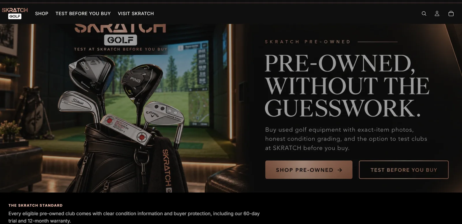 Skratch Golf shop page for pre-owned clubs.